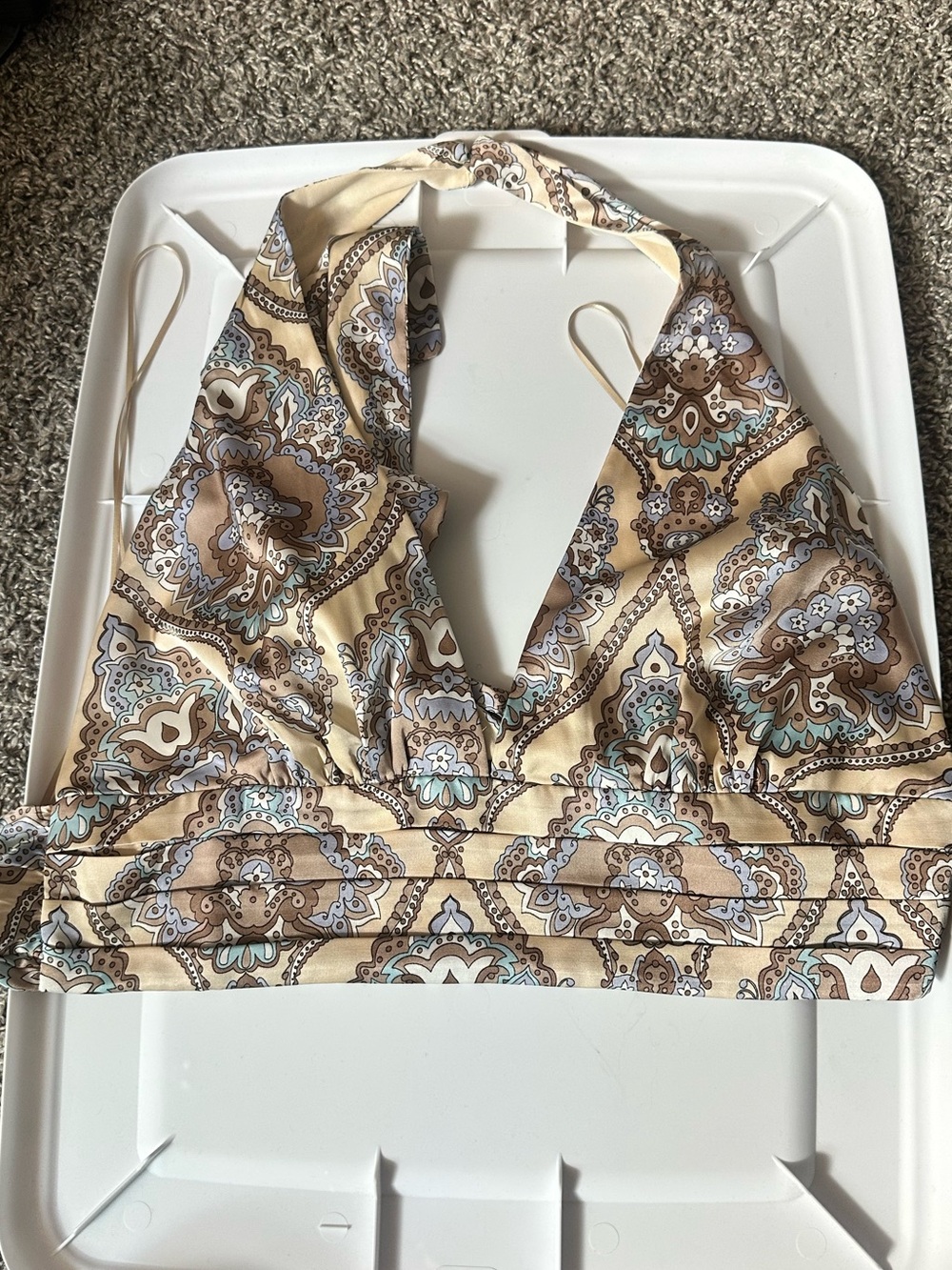 Halter Crop Top in Beige Paisley Print